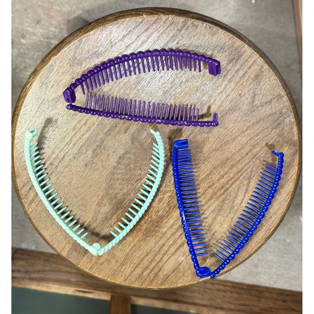 Vintage 80s Banana Clip Hair Accessories Set 3pc Clincher Ponytail Combs 6in